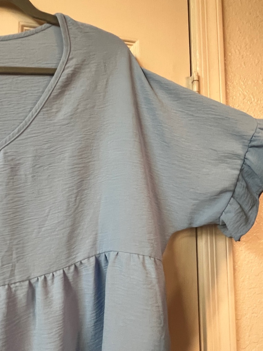 Light Blue V-Neck Peplum Blouse - Picture 5 of 8